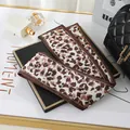 Elegant leopard print skinny silk scarf accessory for hair styling or handbag decor - L040-16-03 Leopard Print - Khaki