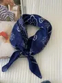 Elegant blue paisley cotton linen square scarf for versatile hair and neck styling - 45. Varied Leaves And Blue Foliage