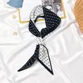 Elegant pleated polka dot necktie scarf in black and white for women fashion accessory - #66 Dotted Navy Blue And White / 10x130cm