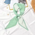 Light green pleated polka dot skinny scarf and versatile hair ribbon for women style - #68 Dotted Green And White / 10x130cm