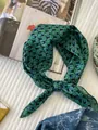 Retro green and blue patterned cotton linen square scarf tied in a knot for accessories - 51 Green Long Buckle
