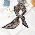 Elegant floral pleated skinny scarf for women, versatile neckerchief or hair tie. - #71 Marigold With Black Edge / 10x130cm