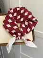 Vintage red cotton linen square scarf featuring elegant white diamond pattern print - 47 Rhombus Red