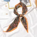 Elegant floral pleated skinny scarf with orange border for women's neckwear or hair band - #72 Marigold With Yellow Edges / 10x130cm