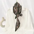 Elegant pleated skinny scarf with green floral pattern styled on a white shirt collar - #73 Marigold With Dark Green Edges / 10x130cm