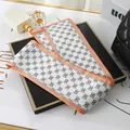 Elegant monogram print silk neck scarf with orange border for hair or bag accessory - L040-25-01 Bow - White