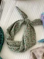 Sage green floral cotton linen scarf with vintage small flower pattern headband - 50 Green Leaf Strawberries
