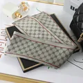 Elegant satin ribbon scarf with interlocking logo pattern and red-green stripe border - L040-25-04 Bow - Khaki