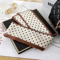 Elegant cream polka dot silk scarf with brown border for hair or handbag decoration - L040-17-05 Small Polka Dots - Beige
