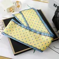 Yellow and blue polka dot silk-like narrow scarf for hair neck or bag handle decoration - L040-17-03 Small Polka Dots - Yellow