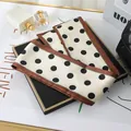 Elegant cream polka dot silk scarf with brown border for hair or bag decor - L040-02-01 Polka Dot - Beige