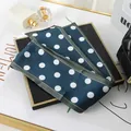 Teal blue silk-like scarf with white polka dots and grey border detail for hair or bags - L040-02-04 Polka Dot - Navy Blue