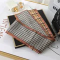 Elegant houndstooth and vintage plaid thin silk scarf for hair or bag strap accessory - L040-04-02 Colorful Houndstooth - Khaki
