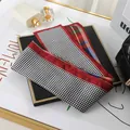 Elegant houndstooth and plaid patterned double-sided silk scarf for hair or bags - L040-04-03 Colorful Houndstooth - Red