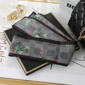 Elegant plaid and floral print double-layer satin skinny scarf for hair and bags - L040-05-01 Strawberry-black