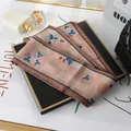Elegant plaid floral chiffon skinny scarf for hair and handbags in classic brown finish - L040-05-03 Strawberry-khaki