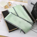 Elegant light green satin twilly scarf featuring a black and white striped border for hair and bag - L040-07-01 Solid Color - Fruit Green