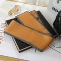Mustard yellow skinny silk scarf with striped edges for hair accessories and bags. - L040-07-03 Solid Color - Yellow