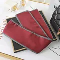Elegant burgundy double-layered silk scarf with black and white striped borders - L040-07-04 Solid Color - Wine Red