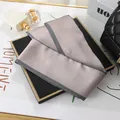 Elegant dusty rose silk twilly scarf with black and white striped border for handbags - L040-07-05 Solid Color - Khaki