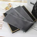 Elegant gray satin silk scarf featuring a black and white striped edge for hair and bag decor - L040-07-07 Solid Color - Dark Gray