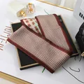 Elegant brown houndstooth and plaid double-layer satin skinny scarf for hair or bag decoration - L040-04-05 Colorful Houndstooth - Brown
