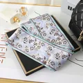 Elegant light blue floral print silk scarf for hair or bag decoration accessory - L040-26-02 Lilac - Light Purple