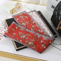 Elegant red floral double-layered satin skinny scarf for hair styling and bag handle decoration - L040-21-01 Floral Rose - Orange-red