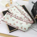 Elegant leaf print skinny silk scarf for hair, neck or handbag handle accessories. - L040-20-01 Leaves - Beige