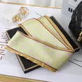 Elegant light green leaf print chiffon satin narrow scarf for bag handle and hair tie - L040-20-04 Leaves - Yellow