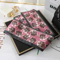 Elegant pink double-layer satin scarf with tiger print pattern for hair or handbags - L040-28-02 Tiger Head - Skin Powder