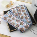 Elegant light blue satin skinny scarf with tiger head print for hair and bag styling - L040-28-03 Tiger Head - Light Blue