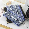 Fashionable blue and white snake skin print satin silk scarf for neck hair or bag decor - L040-29-02 Golden Python - Blue