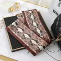 Elegant snake skin print silk scarf neckerchief hair tie and bag strap for women - L040-29-04 Golden Python - Rust Red