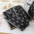 Elegant black silk scarf with white geometric buckle pattern for bags or hair accessory - L040-30-01 Earrings - Black