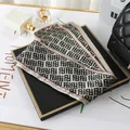 Elegant monogram patterned satin skinny scarf for women bag handle accessory - L040-23-05 Double P-khaki
