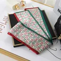 Elegant double-layered silk scarf with red and green logo print for hair and bags - L040-24-03 Double C Letters - Off-white