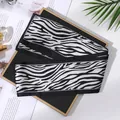 Elegant black and white zebra print satin twilly scarf for hair accessories and bag decoration - L040-33-02 Black And White Stripes - Black Trim