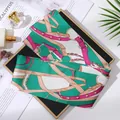 Elegant green satin neck scarf featuring pink belt and chain pattern for bags or hair - L040-35-01 Belt And Chain - Green