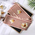 Stylish pink houndstooth and floral print skinny satin scarf for women bag strap accessories - L040-36-01 Dashed Square Morning Glory - Snowy Pink
