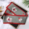 Elegant houndstooth floral skinny scarf with red satin border for hair or bags - L040-36-03 Dashed Square Morning Glory - Red