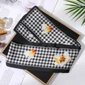 Elegant houndstooth skinny scarf with orange floral print for hair and bags decor - L040-36-04 Dashed Square Trumpet Flower - Black