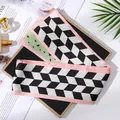 Elegant geometric chevron pattern skinny silk scarf with a pink border for hair and bags - L040-38-01 Black And White Rubik's Cube
