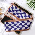 Elegant geometric print silk-like scarf for hair or bag handle accents in blue and grey - L040-38-02 Blue And White Rubik's Cube