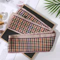 Classic houndstooth print skinny chiffon silk scarf for hair or handbag decoration - L040-39-01 Colorful Houndstooth - Khaki