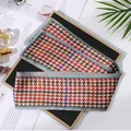 Elegant houndstooth print skinny satin scarf for hair and bag decoration fashion accessory - L040-39-02 Colorful Houndstooth - Gray