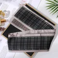 Grey and black plaid chiffon satin narrow scarf for hair or bags - L040-41-01 Black And White Dashed Grid - Khaki