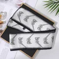 Elegant white double-layer chiffon skinny scarf with black border and floral print - L040-42-01 Waves - White