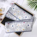 Elegant grey skinny silk scarf with white daisy print for hair ties or bag ribbon accessories - L040-44-01 Colored Six-petal Flower - Gray