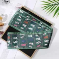 Elegant dark green chiffon satin twilly scarf featuring a playful cartoon cat print pattern - L040-12-05 Cat - Dark Green